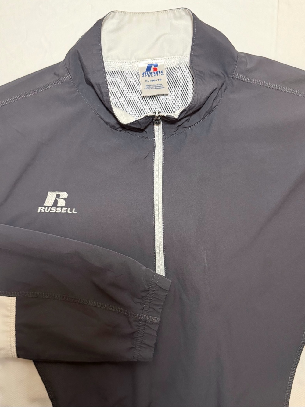 Russell Athletic Men's Slate Gray Half-Zip Windbreaker with White Trim